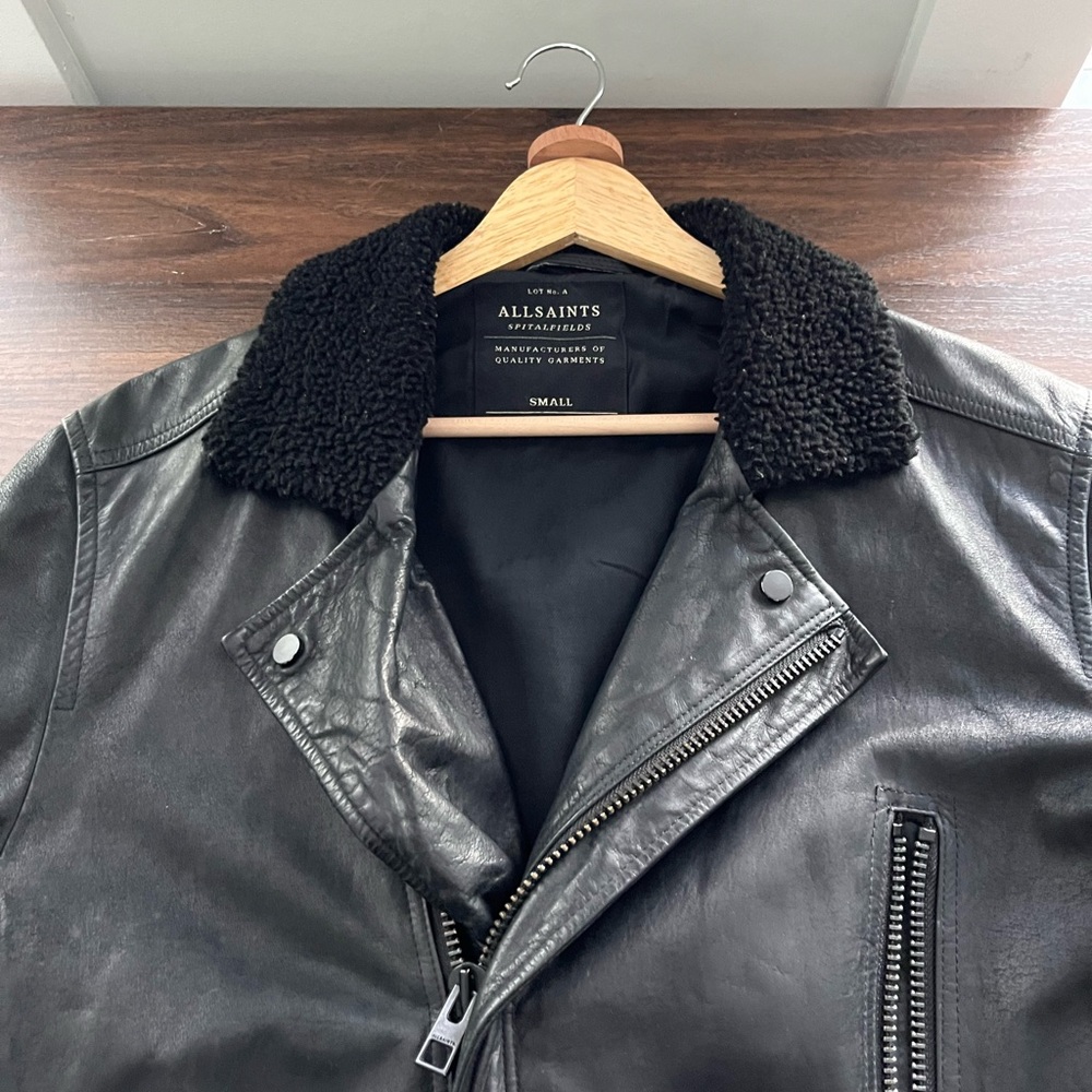 All Saints Black Leather Bomber Jacket